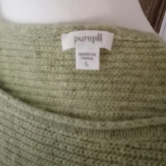 J. Jill Light Green Rib Knit Boxy Fit Wool Linen Blend Sweater Size Large - Picture 6 of 8
